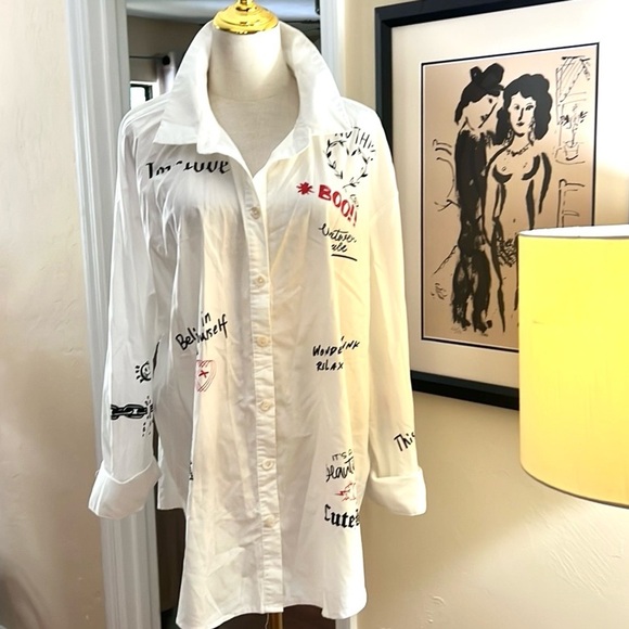 Shein,Graffiti Cool Art-2-Wear, Shirt! Button-Up Shirt Dress,Cover-Up, Size 4X - Picture 2 of 10